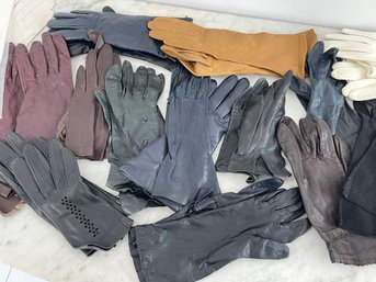 Assortment Of Vintage Leather Gloves 15 Pairs Total