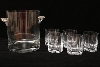 Williams Sonoma Ice Bucket And Set Of Rogaska Crystal Rocks Glasses