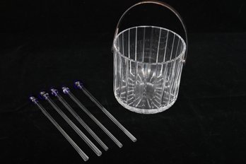 Crystal Ice Bucket With. Blue Glass Stirrers