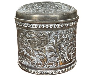 Lidded Silver Plated Relief Jar