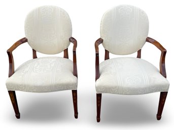 Pair Of Southwood Damask Custom Upholstered Arm Chairs