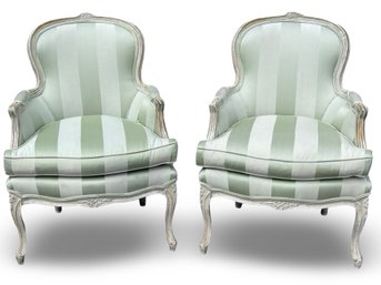 French Bergere Silk Covered Side Chairs