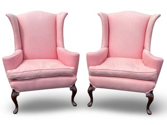 Queen Anne Style Pink Wingback Chairs