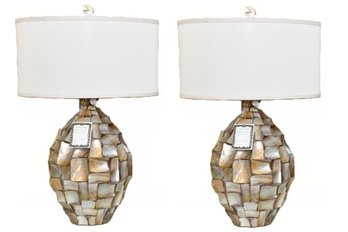 Oversized Abalone Shell Table Lamps With Custom Shades