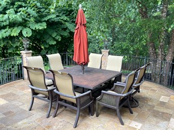 Castelle Outdoor Dining Set - Table, Eight Chairs With 'Sunbrella' Material, And Umbrella