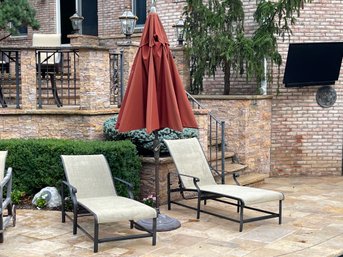 Castelle Outdoor Chaise Lounge Chairs With 'Sunbrella' Material (No Wheels) And Umbrella