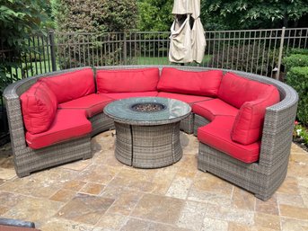 Outdoor Three-Piece Semi-Circle Sofa With 'Sunbrella' Material And Fire Pit Table