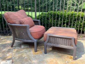 Outdoor Armchair And Ottoman In Red 'Sunbrella' Material