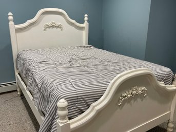 French Country-Style White Bed Frame With Full-Sized Mattress