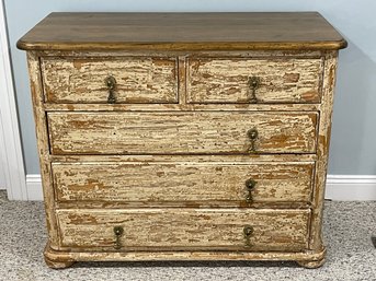 Distressed Chest Of Drawers With Five Drawers And Pull-Tab Handles