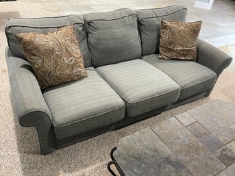 Flexsteel Three-Cushioned Sofa In Grey With Rolled Arms