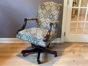 French Louis XV-Style Upholstered Swivel Office Chair On Wheels