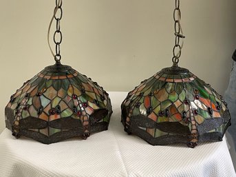 Pair Of Hanging Tiffany Style Light Fixtures