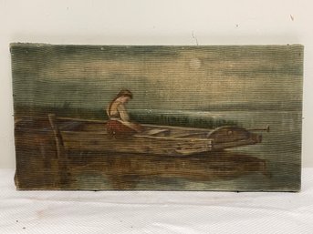 Woman On A Boat Antique Paint On Fabric