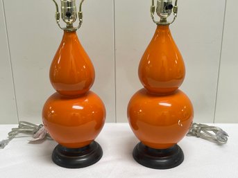 Pair Of Orange Table Lamps