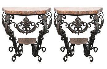 Forged Iron And Marble Console Tables Custom Made In France