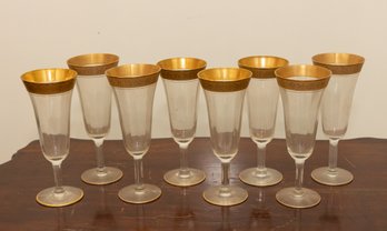 Set Of 8 Gold Rimmed Drinking Glasses