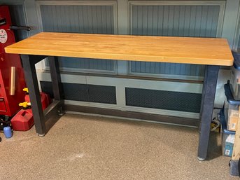 Workbench Table Wood Top Metal Base