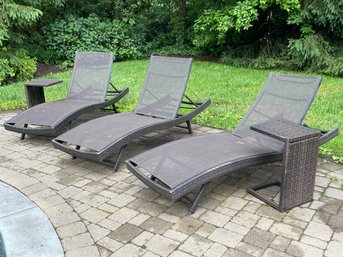 Brown Wicker Lounge Chair Trio W Side Tables