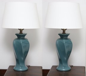 Pair Of Teal Table Lamps
