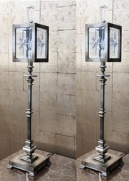 Antiqued Silver Table Lamps In The Style Of Charles Hollis Johnson