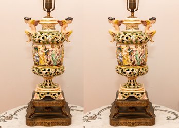 Pair Of Capodimonte Angel Table Lamps