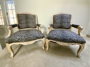 Pair Of Louis XV Style Bergere Upholstered Armchairs