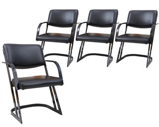 Milo Baughman Style Black Cantilever Arm Chairs