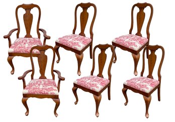 Toile Covered Queen Anne Style Dining Chairs- A Set Of 6
