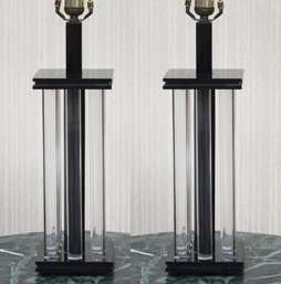 Pair Of Acrylic Column Table Lamps