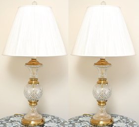 Pair Of Brass Crystal Table Lamps