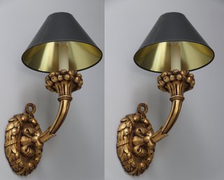 Pair Of Oversized Gold Painted Wall Sconces