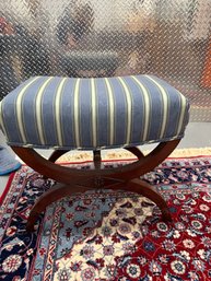 Neoclassical Style Blue And White Upholstered Foot Stool