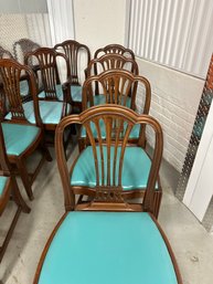 Set Of 8 Dining Chairs With Turquoise Seat