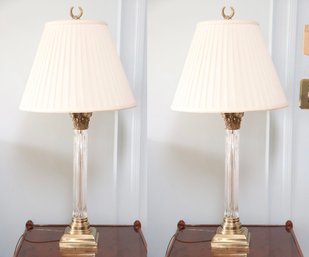Pair Of Crystal Corinthian Column Table Lamps