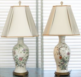 Chinese Porcelain Table Lamps With Shades- A Pair
