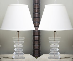 Stacked Lucite Table Lamps - A Pair