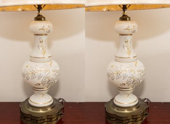 Pair Of Gold Painted Glass Lamps