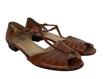 Salvatore Ferragamo Brown Leather Sandals - Size 7.5