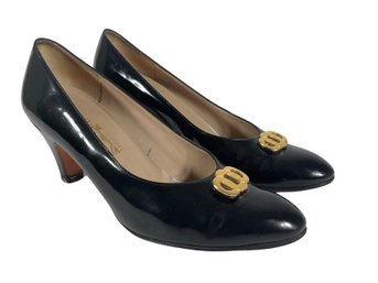 Salvatore Ferragamo Black Leather Heels - Size 7.5