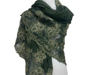 Beautiful Green Silk With Gold Shawl Wrap