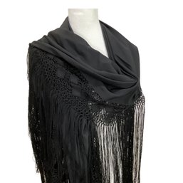 Beautiful Large Wrap With Crochet And Fringes