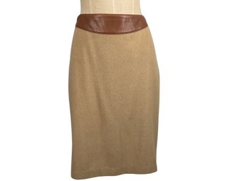 Ralph Lauren Cashmere Angora And Leather Trimmed Skirt - Size 14