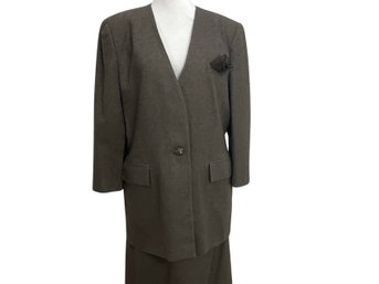 Le Suit Tweed Wool Blend Jacket & Skirt Suit Size 18