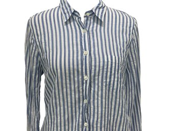 J Crew Blue Striped Button Front Shirt Size 10