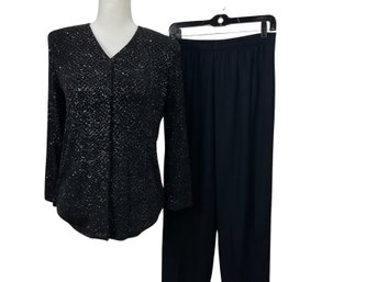 Sheri Martin NY Black Sparkle Top & Pants Size 10P