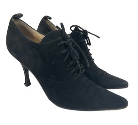 Manolo Blahnik Black Suede Lace Up Heels Booties Size 39.5
