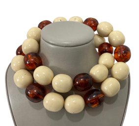 Amber & Ivory Color Large Bead Necklace