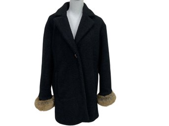 Ellen Tracy Black Jacket With Faux Fur Trim