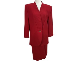 Kasper Red Wool Jacket & Skirt Suit Size 16
